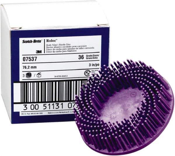 3M - 3" 36 Grit Ceramic Straight Disc Brush - Very Coarse Grade, Type R Quick Change Connector, 3/4" Trim Length, 0.37" Arbor Hole - Americas Industrial Supply