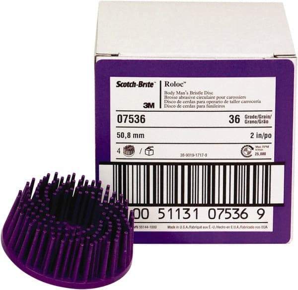 3M - 2" 36 Grit Ceramic Straight Disc Brush - Very Coarse Grade, Type R Quick Change Connector, 3/4" Trim Length, 0.37" Arbor Hole - Americas Industrial Supply