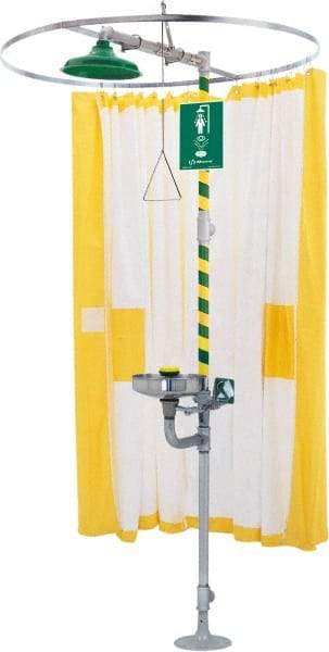 Haws - 78" Long, Tyvek Plumbed Wash Station Shower Curtain - Yellow & White Matting, Compatible with Emergency Showers - Americas Industrial Supply