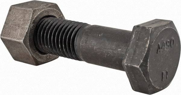 Value Collection - 1-1/8 - 7 Thread, 4" Length Under Head, Steel Hex Head Bolt - Uncoated, UNC Thread, ASTM A490 - Americas Industrial Supply