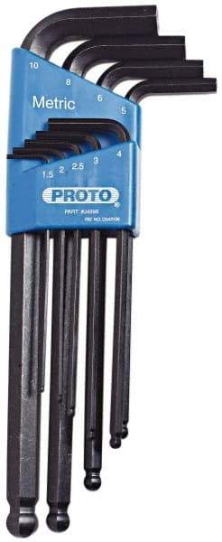 Proto - 9 Piece L-Key Ball End Hex Key Set - Hex Range 1.5 to 10mm, Carbon Steel - Americas Industrial Supply