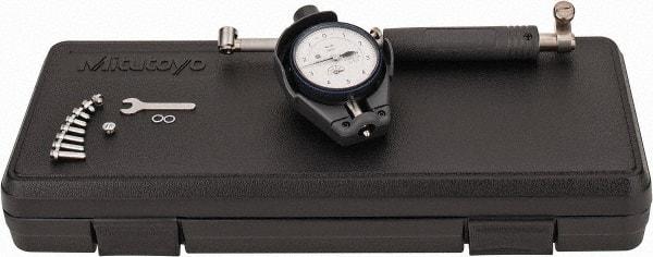 Mitutoyo - 9 Anvil, 0.7 to 1.4" Dial Bore Gage - 0.0001" Graduation, 4.1" Gage Depth, Accurate to 0.00008", Carbide Contact Point - Americas Industrial Supply