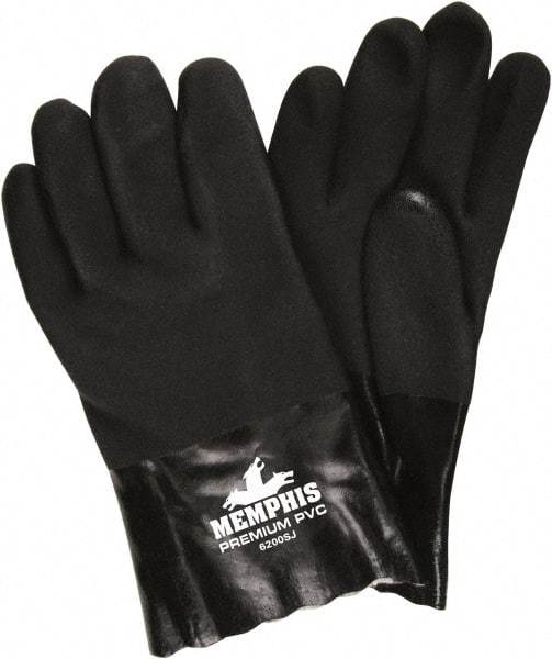 MCR Safety - Size L (9), 10" Long, 28 mil Thick, Supported, PVC Chemical Resistant Gloves - Textured Finish, Jersey Lined, Black - Americas Industrial Supply