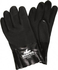 MCR Safety - Size L (9), 10" Long, 28 mil Thick, Supported, PVC Chemical Resistant Gloves - Textured Finish, Jersey Lined, Black - Americas Industrial Supply