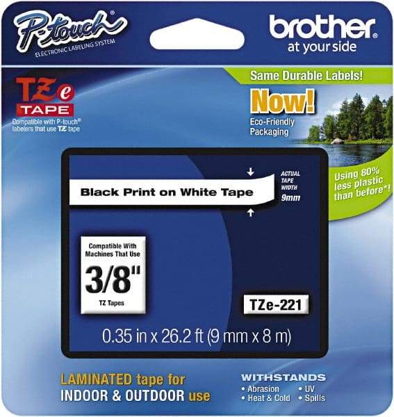 Brother - 3/8" Wide x 314.4" Long, White Plastic/Paper Tape Cassette - For Label Maker - Americas Industrial Supply