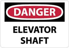 NMC - "Danger - Elevator Shaft", 10" Long x 14" Wide, Pressure-Sensitive Vinyl Safety Sign - Rectangle, 0.004" Thick, Use for Accident Prevention - Americas Industrial Supply