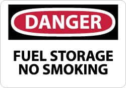 NMC - "Danger - Fuel Storage - No Smoking", 7" Long x 10" Wide, Pressure-Sensitive Vinyl Safety Sign - Rectangle, 0.004" Thick, Use for Accident Prevention - Americas Industrial Supply