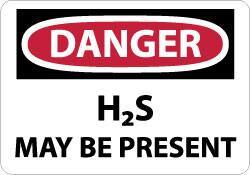 NMC - "Danger - H2s May Be Present", 10" Long x 14" Wide, Pressure-Sensitive Vinyl Safety Sign - Rectangle, 0.004" Thick, Use for Hazardous Materials - Americas Industrial Supply