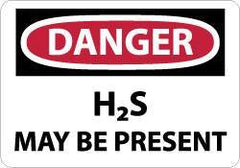 NMC - "Danger - H2s May Be Present", 10" Long x 14" Wide, Pressure-Sensitive Vinyl Safety Sign - Rectangle, 0.004" Thick, Use for Hazardous Materials - Americas Industrial Supply