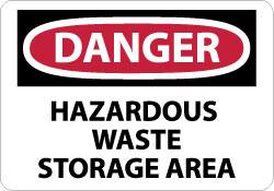 NMC - "Danger - Hazardous Waste Storage Area", 7" Long x 10" Wide, Pressure-Sensitive Vinyl Safety Sign - Rectangle, 0.004" Thick, Use for Security & Admittance - Americas Industrial Supply