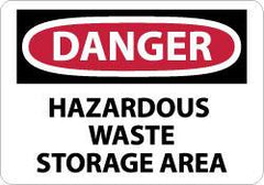 NMC - "Danger - Hazardous Waste Storage Area", 7" Long x 10" Wide, Pressure-Sensitive Vinyl Safety Sign - Rectangle, 0.004" Thick, Use for Security & Admittance - Americas Industrial Supply