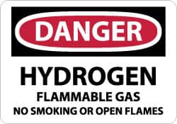 NMC - "Danger - Hydrogen - Flammable Gas - No Smoking or Open Flames", 7" Long x 10" Wide, Pressure-Sensitive Vinyl Safety Sign - Rectangle, 0.004" Thick, Use for Accident Prevention - Americas Industrial Supply