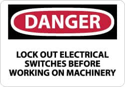 NMC - "Danger - Lock Out Electrical Switches Before Working on Machinery", 10" Long x 14" Wide, Rigid Plastic Safety Sign - Rectangle, 0.05" Thick, Use for Accident Prevention - Americas Industrial Supply