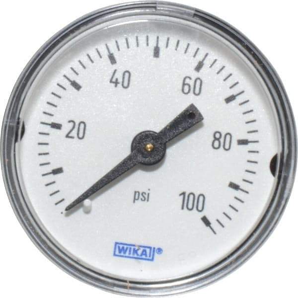 Wika - 1-1/2" Dial, 1/8 Thread, 0-100 Scale Range, Pressure Gauge - Center Back Connection Mount, Accurate to 3-2-3% of Scale - Americas Industrial Supply