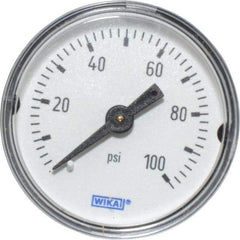 Wika - 1-1/2" Dial, 1/8 Thread, 0-100 Scale Range, Pressure Gauge - Center Back Connection Mount, Accurate to 3-2-3% of Scale - Americas Industrial Supply