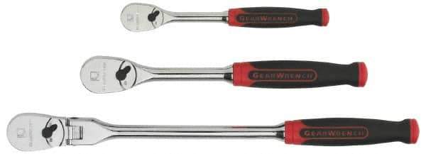 GearWrench - 1/4" & 3/8" Drive Pear Head Ratchet Set - Chrome Finish, 18-1/8" OAL, 60 Gear Teeth, Cushion Grip Handle, Flat & Flex Head - Americas Industrial Supply