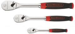 GearWrench - 1/4", 3/8" & 1/2" Drive Pear Head Ratchet Set - Chrome Finish, 17-1/8" OAL, 60 Gear Teeth, Cushion Grip Handle, Flat Sealed Head - Americas Industrial Supply