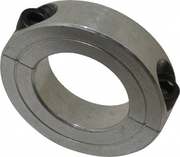 Climax Metal Products - 1-3/16" Bore, Aluminum, Two Piece Two Piece Split Shaft Collar - 2-1/16" Outside Diam, 1/2" Wide - Americas Industrial Supply