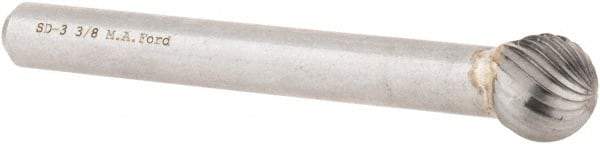 M.A. Ford - 3/8" Cut Diam, 1/4" Shank Diam, Ball Head Single Cut Burr - Carbide, Radius End, 5/16" LOC, 2-5/16" OAL - Americas Industrial Supply