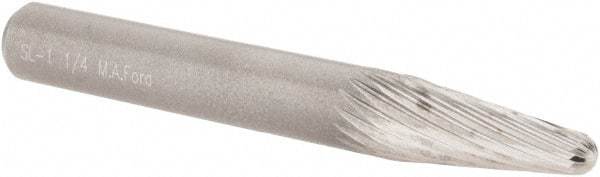 M.A. Ford - 1/4" Cut Diam, 1/4" Shank Diam, Taper Head Single Cut Burr - Carbide, Radius End, 5/8" LOC, 2" OAL - Americas Industrial Supply