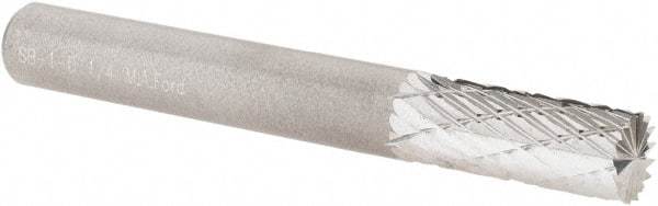 M.A. Ford - 1/4" Cut Diam, 1/4" Shank Diam, Cylinder with End Cut Head Double Cut Burr - Carbide, End Cut End, 5/8" LOC, 2" OAL - Americas Industrial Supply
