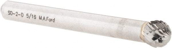 M.A. Ford - 5/16" Cut Diam, 1/4" Shank Diam, Ball Head Double Cut Burr - Carbide, Radius End, 9/32" LOC, 2-9/32" OAL - Americas Industrial Supply