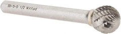 M.A. Ford - 1/2" Cut Diam, 1/4" Shank Diam, Ball Head Double Cut Burr - Carbide, Radius End, 7/16" LOC, 2-7/16" OAL - Americas Industrial Supply