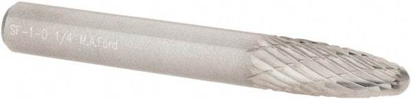 M.A. Ford - 1/4" Cut Diam, 1/4" Shank Diam, Tree with Radius Head Double Cut Burr - Carbide, Radius End, 5/8" LOC, 2" OAL - Americas Industrial Supply