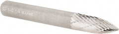 M.A. Ford - 1/4" Cut Diam, 1/4" Shank Diam, Tree Head Double Cut Burr - Carbide, Point End, 5/8" LOC, 2" OAL - Americas Industrial Supply