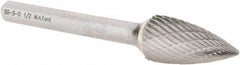 M.A. Ford - 1/2" Cut Diam, 1/4" Shank Diam, Tree Head Double Cut Burr - Carbide, Point End, 1" LOC, 3" OAL - Americas Industrial Supply
