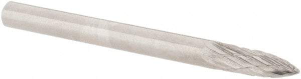 M.A. Ford - 1/8" Cut Diam, 1/8" Shank Diam, Tree Head Double Cut Burr - Carbide, Point End, 3/8" LOC, 1-1/2" OAL - Americas Industrial Supply