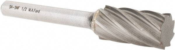 M.A. Ford - 1/2" Cut Diam, 1/4" Shank Diam, Cylinder Head Single Cut Burr - Carbide, Flat End, 1" LOC, 3" OAL - Americas Industrial Supply