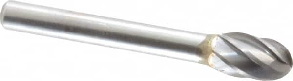 M.A. Ford - 3/8" Cut Diam, 1/4" Shank Diam, Oval Head Single Cut Burr - Carbide, Radius End, 5/8" LOC, 2-5/8" OAL - Americas Industrial Supply