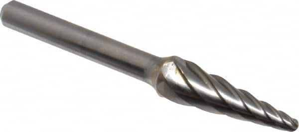 M.A. Ford - 3/8" Cut Diam, 1/4" Shank Diam, Taper Head Single Cut Burr - Carbide, Radius End, 1-1/8" LOC, 3-3/16" OAL - Americas Industrial Supply