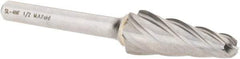 M.A. Ford - 1/2" Cut Diam, 1/4" Shank Diam, Taper Head Single Cut Burr - Carbide, Radius End, 1-3/16" LOC, 3-1/4" OAL - Americas Industrial Supply