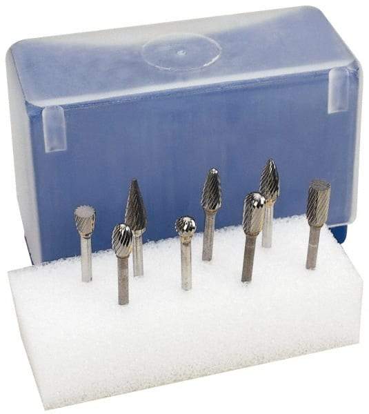 M.A. Ford - 8 Piece, 1/8" Shank Burr Set - Tungsten Carbide, Multiple Head Shape - Americas Industrial Supply