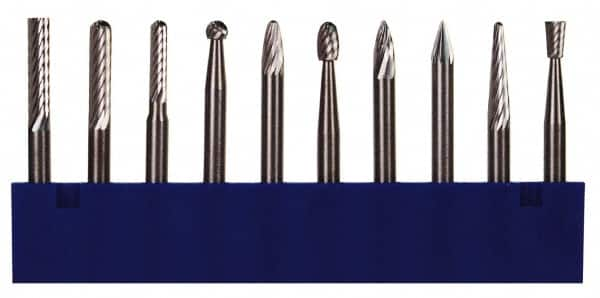 M.A. Ford - 10 Piece, 1/8" Shank Burr Set - Tungsten Carbide, Multiple Head Shape - Americas Industrial Supply