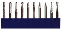 M.A. Ford - 10 Piece, 1/8" Shank Burr Set - Tungsten Carbide, Multiple Head Shape - Americas Industrial Supply