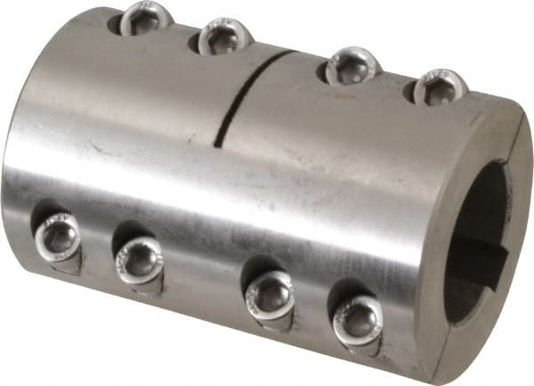 Climax Metal Products - 30mm Inside x 53mm Outside Diam, Metric Two Piece Clamping Rigid Coupling with Keyway - 83mm Long x 10mm Keyway Width x 3.3mm Keyway Depth - Americas Industrial Supply