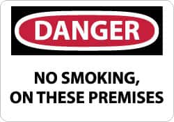 NMC - "Danger - No Smoking - On These Premises", 10" Long x 14" Wide, Pressure-Sensitive Vinyl Safety Sign - Rectangle, 0.004" Thick, Use for Accident Prevention - Americas Industrial Supply