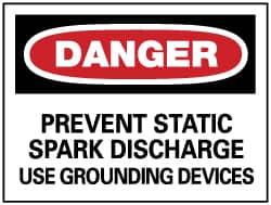 NMC - "Danger - Prevent Static Spark Discharge - Use Grounding Devices", 7" Long x 10" Wide, Pressure-Sensitive Vinyl Safety Sign - Rectangle, 0.004" Thick, Use for Accident Prevention - Americas Industrial Supply
