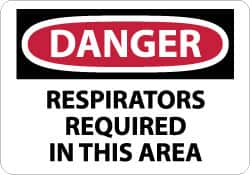 NMC - "Danger - Respirators Required in This Area", 7" Long x 10" Wide, Pressure-Sensitive Vinyl Safety Sign - Rectangle, 0.004" Thick, Use for Accident Prevention - Americas Industrial Supply