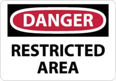NMC - "Danger - Restricted Area", 10" Long x 14" Wide, Pressure-Sensitive Vinyl Safety Sign - Rectangle, 0.004" Thick, Use for Security & Admittance - Americas Industrial Supply
