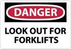 NMC - "Danger - Look Out for Forklifts", 10" Long x 14" Wide, Pressure-Sensitive Vinyl Safety Sign - Rectangle, 0.004" Thick, Use for Accident Prevention - Americas Industrial Supply