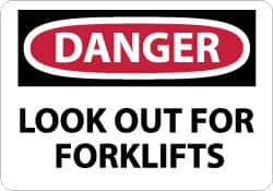NMC - "Danger - Look Out for Forklifts", 10" Long x 14" Wide, Rigid Plastic Safety Sign - Rectangle, 0.05" Thick, Use for Accident Prevention - Americas Industrial Supply