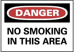 NMC - "Danger - No Smoking in This Area", 7" Long x 10" Wide, Pressure-Sensitive Vinyl Safety Sign - Rectangle, 0.004" Thick, Use for Accident Prevention - Americas Industrial Supply
