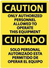 NMC - "Caution - Only Authorized Personnel Allowed to Operate This Equipment", 20" Long x 14" Wide, Pressure-Sensitive Vinyl Safety Sign - Rectangle, 0.004" Thick, Use for Security & Admittance - Americas Industrial Supply