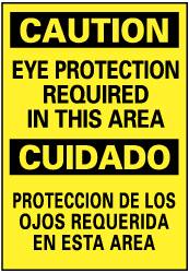 NMC - "Caution - Eye Protection Required in This Area", 14" Long x 10" Wide, Rigid Plastic Safety Sign - Rectangle, 0.05" Thick, Use for Accident Prevention - Americas Industrial Supply