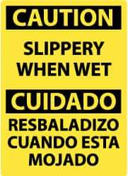 NMC - "Caution - Slippery When Wet", 14" Long x 10" Wide, Rigid Plastic Safety Sign - Rectangle, 0.05" Thick, Use for Accident Prevention - Americas Industrial Supply