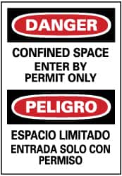 NMC - "Danger - Confined Space - Enter by Permit Only", 20" Long x 14" Wide, Pressure-Sensitive Vinyl Safety Sign - Rectangle, 0.004" Thick, Use for Accident Prevention - Americas Industrial Supply